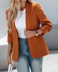 Blazer de manga larga con cuello abierto para mujer, Blazer de Color sólido, Tops elegantes, traje diario de tendencia para ir al trabajo