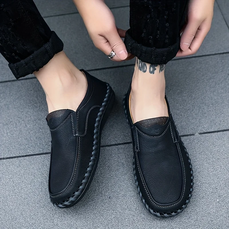 Genuine Leather Men Casual Shoes Luxury Brand 2024 Mens Loafers Moccasins Breathable Slip on Black Driving Shoes Plus Size 37-47