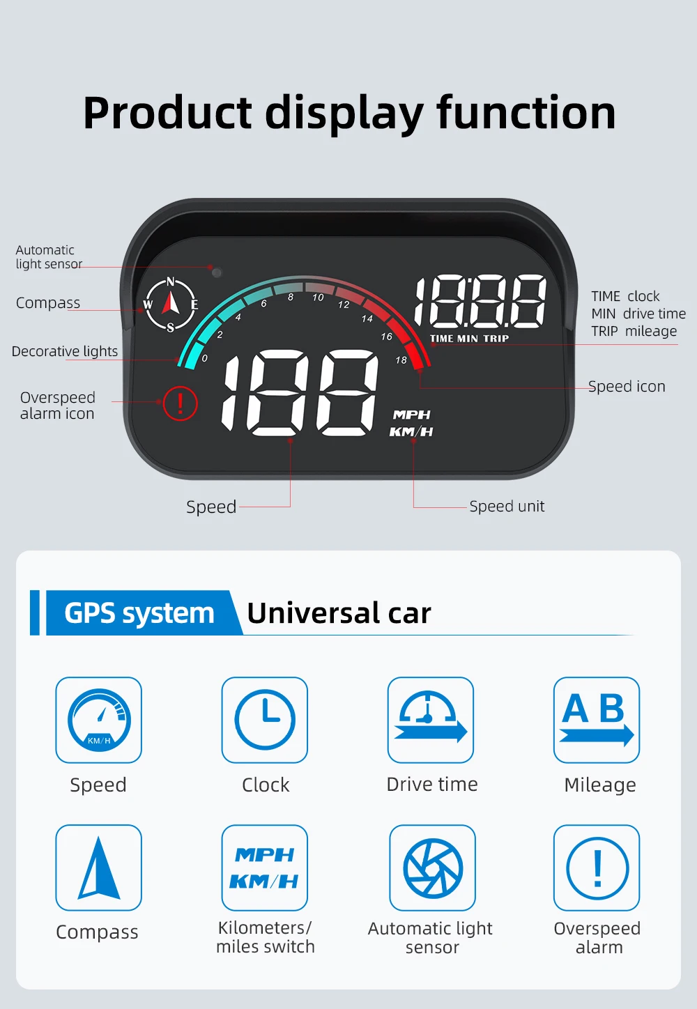 GPS M22 Auto-Smart-High-Definition-Digital-Messgerät Head-Up-Display KM/H Digital HUD Universeller Geschwindigkeits-Windschutzscheiben-Projektor Plug&Play – Detail 7