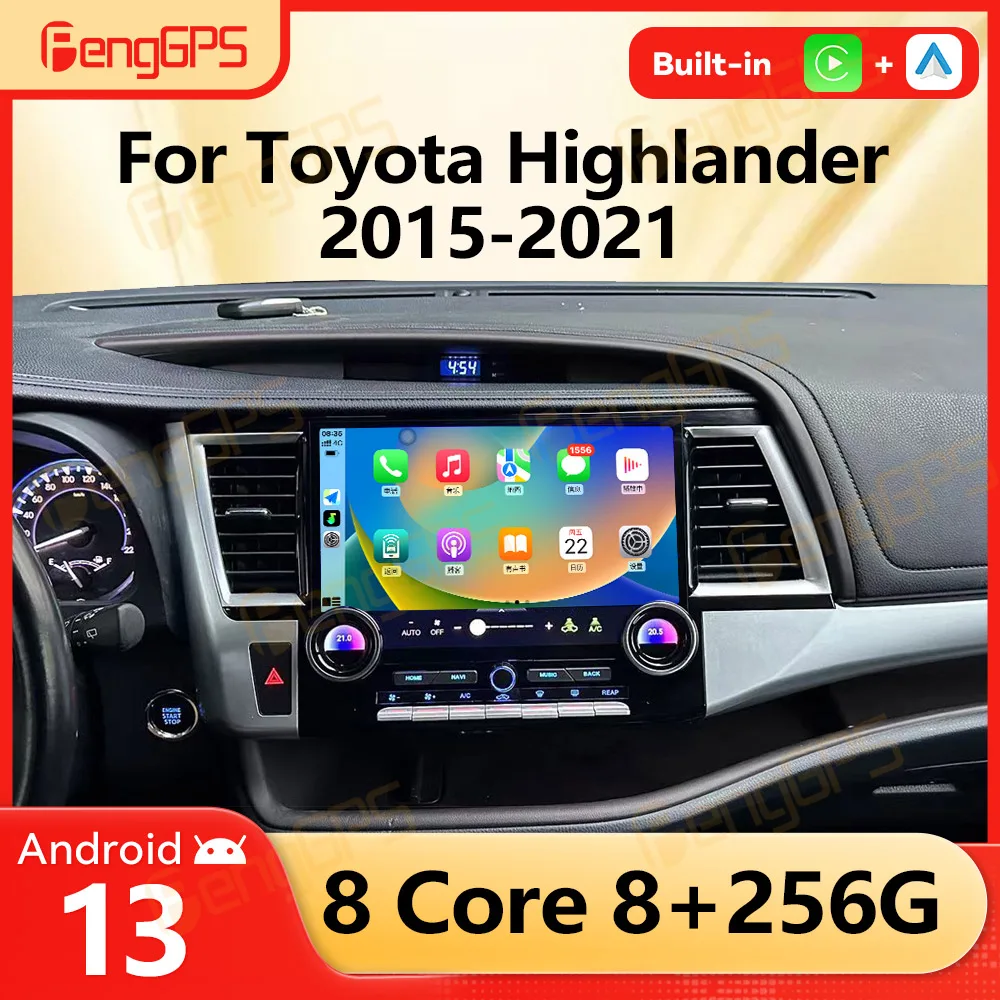 12.6'' Android 13 Car Radio for Toyota Highlander 2015-2021 GPS Navigation Carplay DSP Multimedia Player Stereo Screen Bluetooth