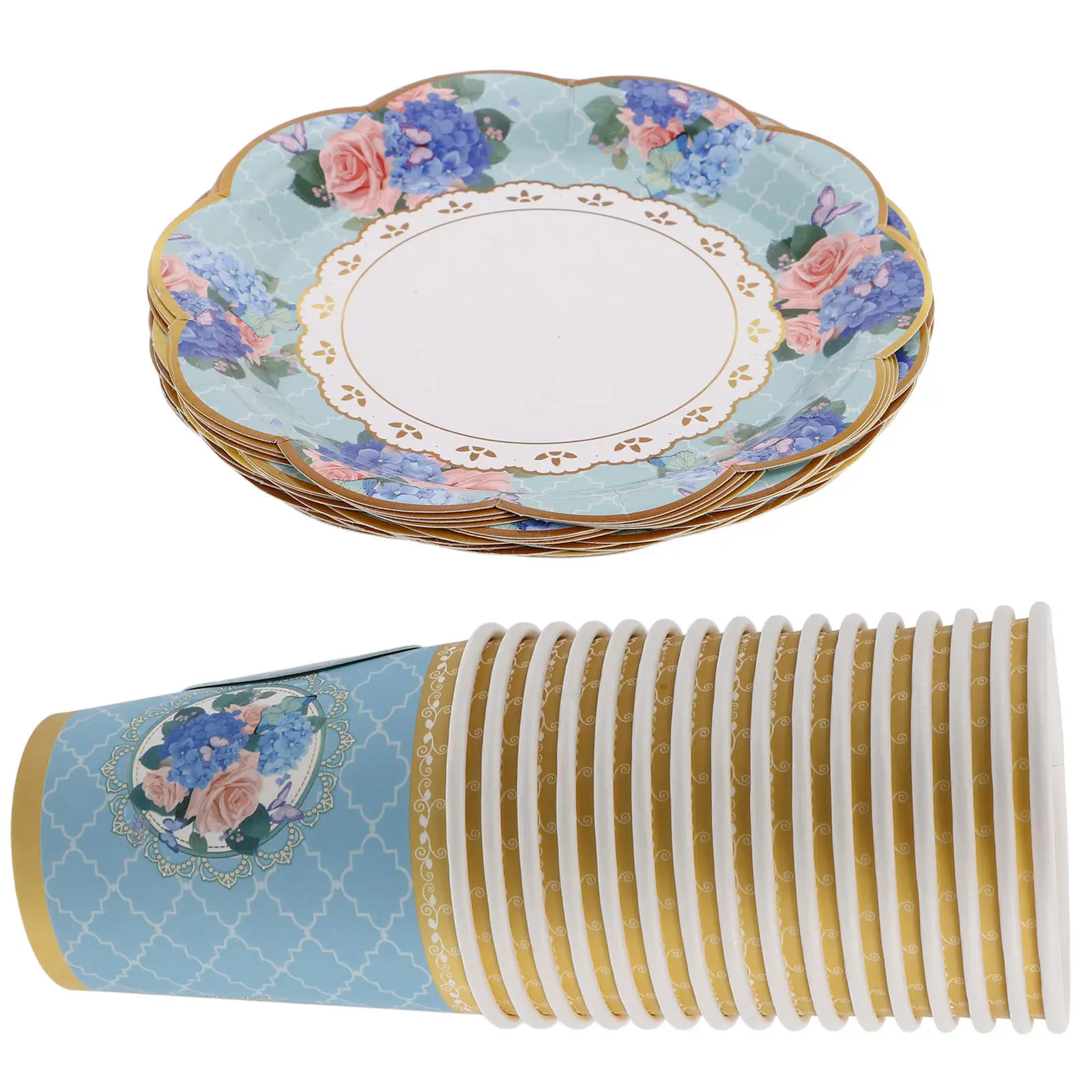 1Set Vintage Floral Tea Cup For Shower Tea Party Party Afternoon Disposable Tableware Paper Plates