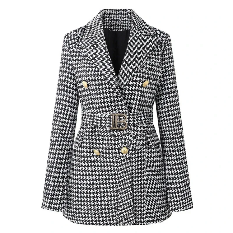 

Pop Women's Long Sleeve Buttons Double Blazer Jacket Women 2025 New Office Lady Designer Breasted Belted Blazer Dress Spring Aut