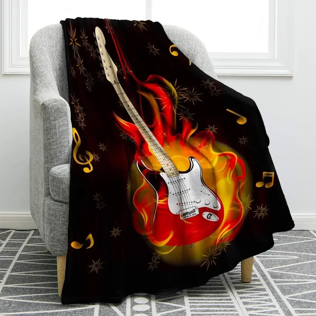 Cobertor de guitarra الموسيقية للبالغين والأطفال، veludo azul، prenda de Natal