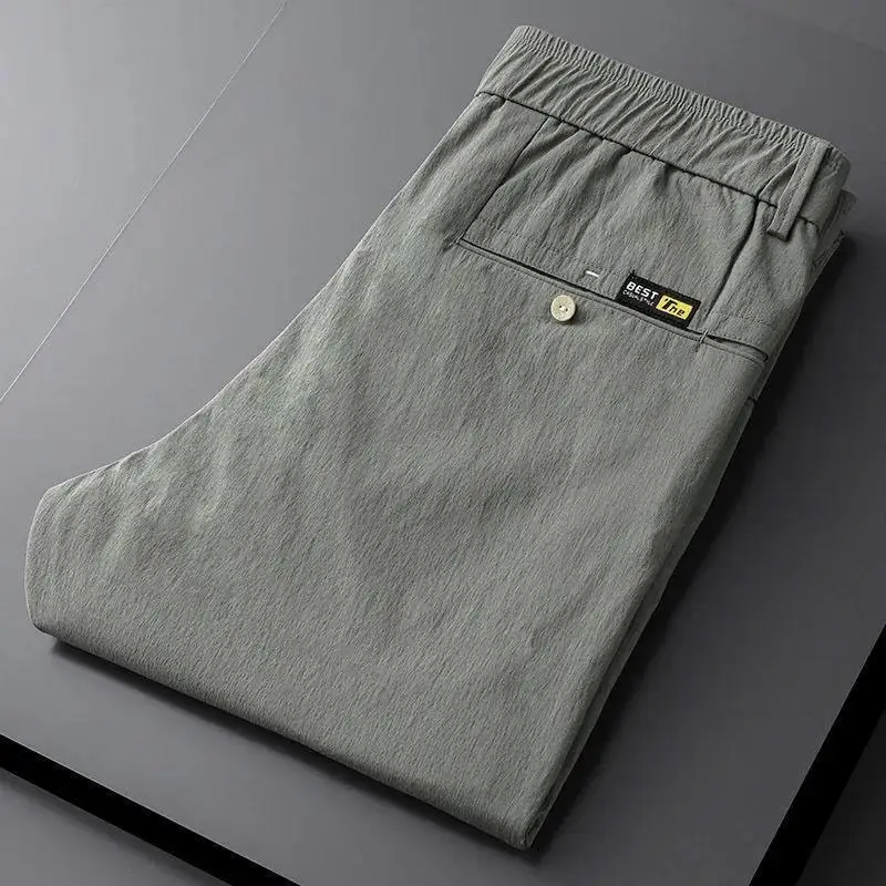 2024 Summer Men's New Patchwork Elasticized Drawstring Pocket Fashion Solid Color Comfortable Slim Fit Versatile Casual Pants