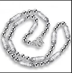 Original Fine Silver Pure 999 Necklace For Women Men Hexagonal Bead Long Chain Real Sterling Silver Choker Jewelry Certified