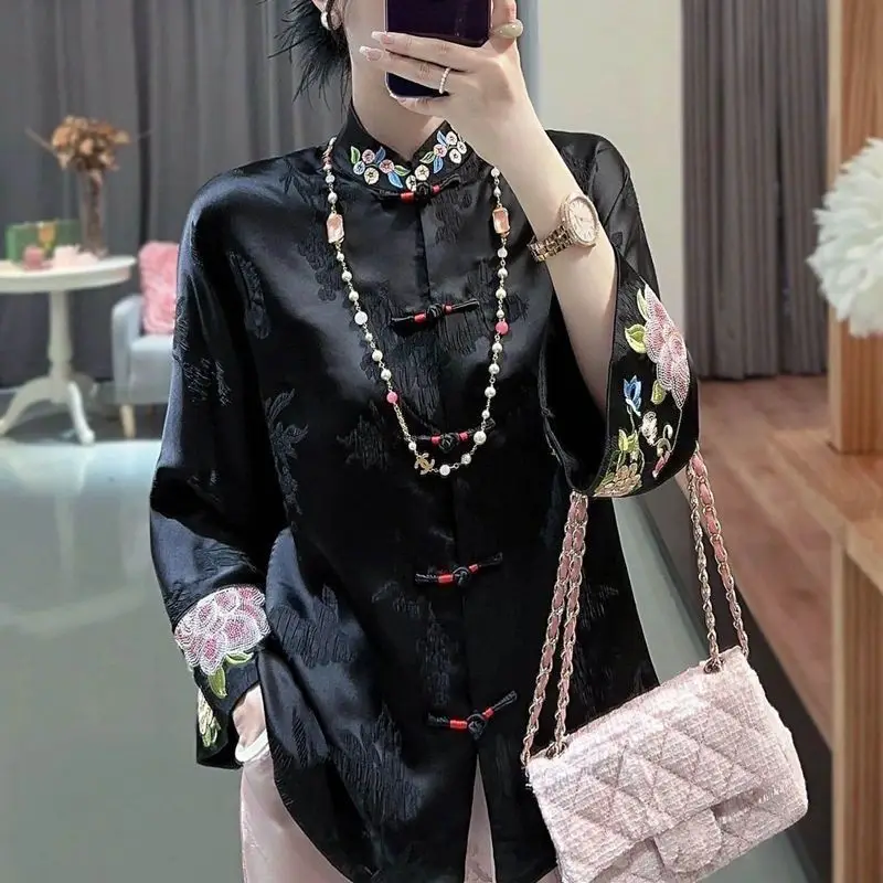 2024 New Spring and Autumn Chinoiserie Style Stand Collar Stereo relief jacquard embroidery Jacquard Long Sleeve Cheongsam Top