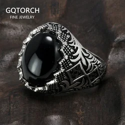 Guaranteed 925 Sterling Silver Black Rings Retro Vintage Flowers Turkish Ring Jewellery For Men With Stone Turkey Jewelry