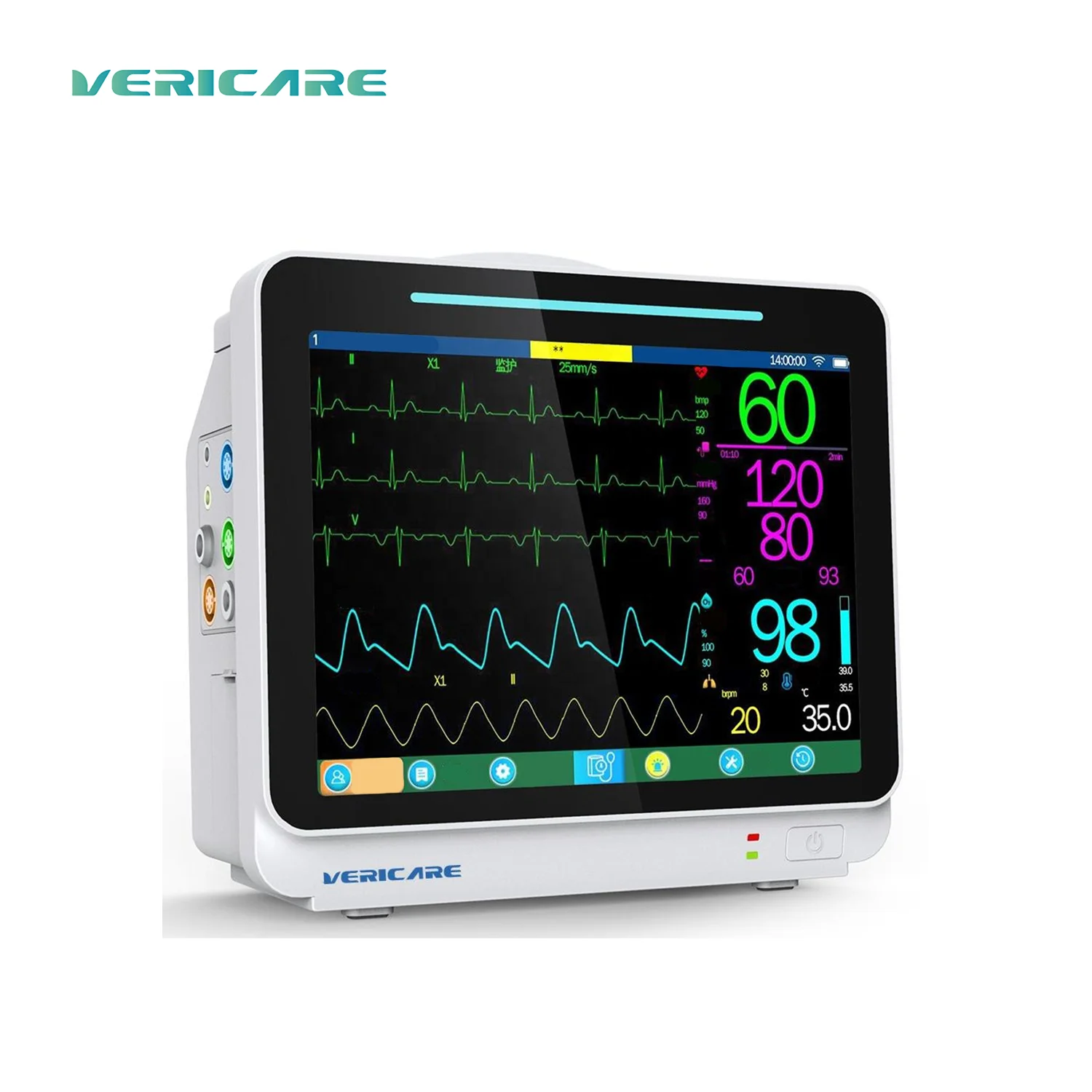 Vericare Veterinary Vital Sign Monitor JM-12 Use 12.1 Inch Touch Screen ECG(3/5 Lead) PR SPO2 NIBP TEMP RR HR Multi Parameter