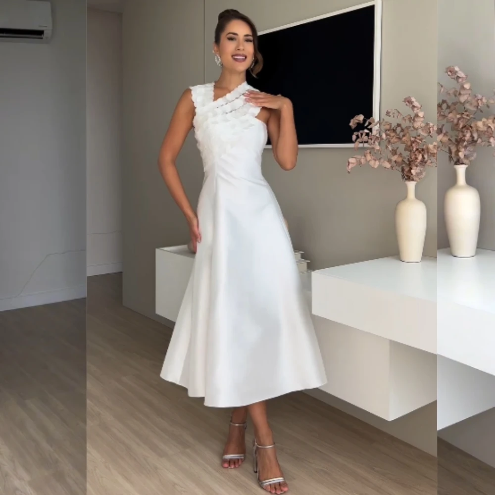 Cetim plissado festa A-Line Halter Dress, Bespoke Ocasião Vestido, Vestidos Midi