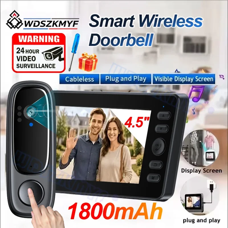 1080P Digital Door Viewer Camera 4.5 Inch Two-Way 135° 1 Million HD Pixels Night Vision Outdoor Monitor For Home Intercom Gift