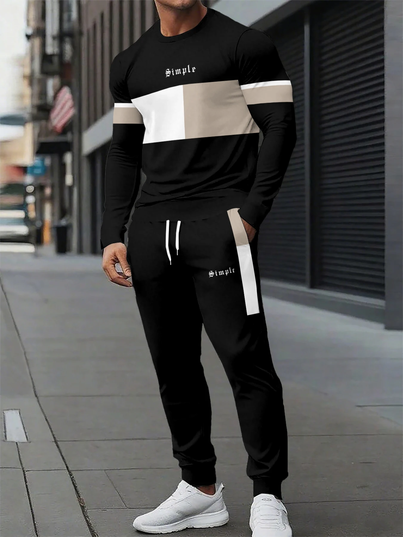 

The new men's round-neck set for Spring and Autumn features a casual and comfortable letter pattern print