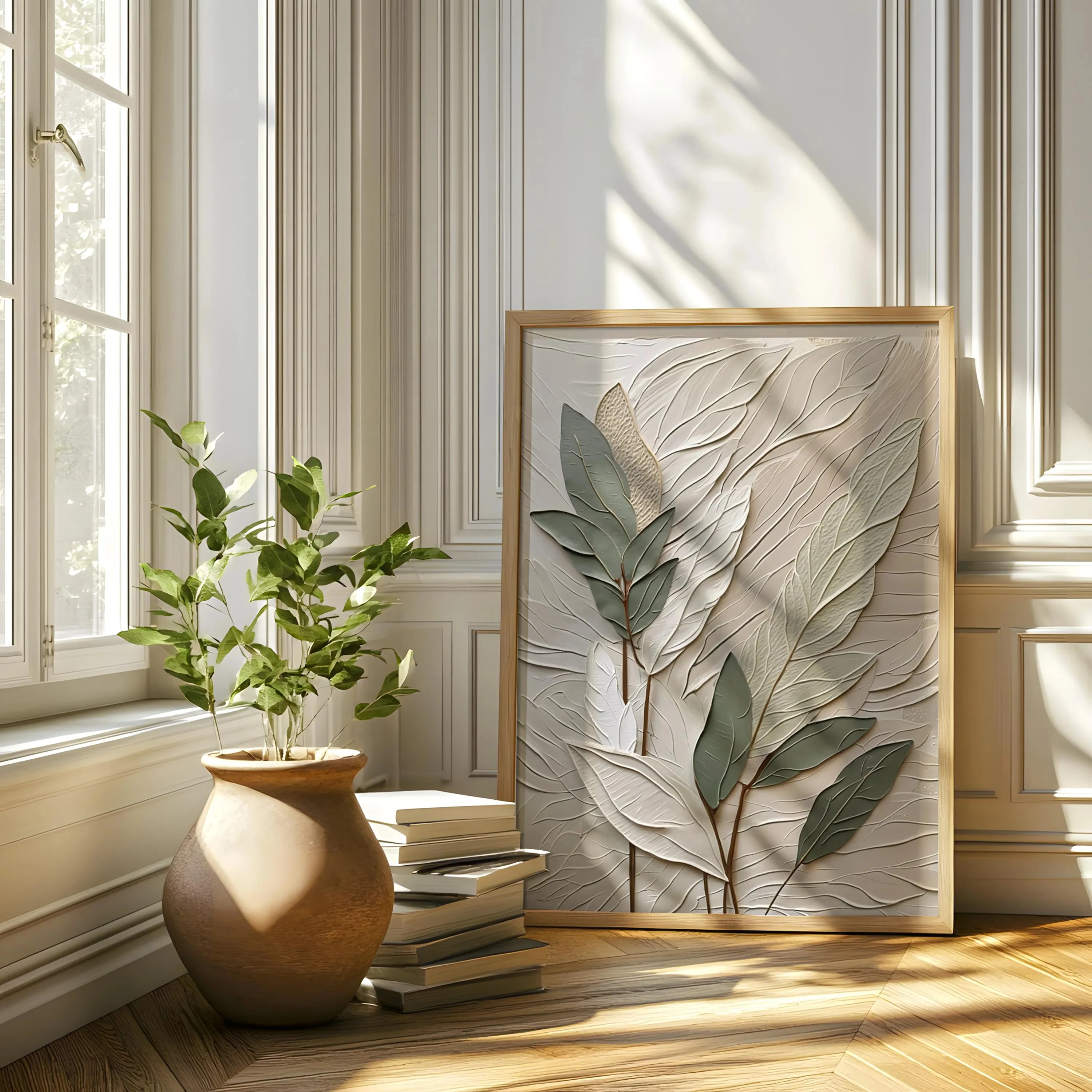 3pcs Textured Leaf Art Poster Neutral Tone Canvas Printing for Modern Home Decoration, Elegant Wall Arts Thoughtful Gifts gallery 4