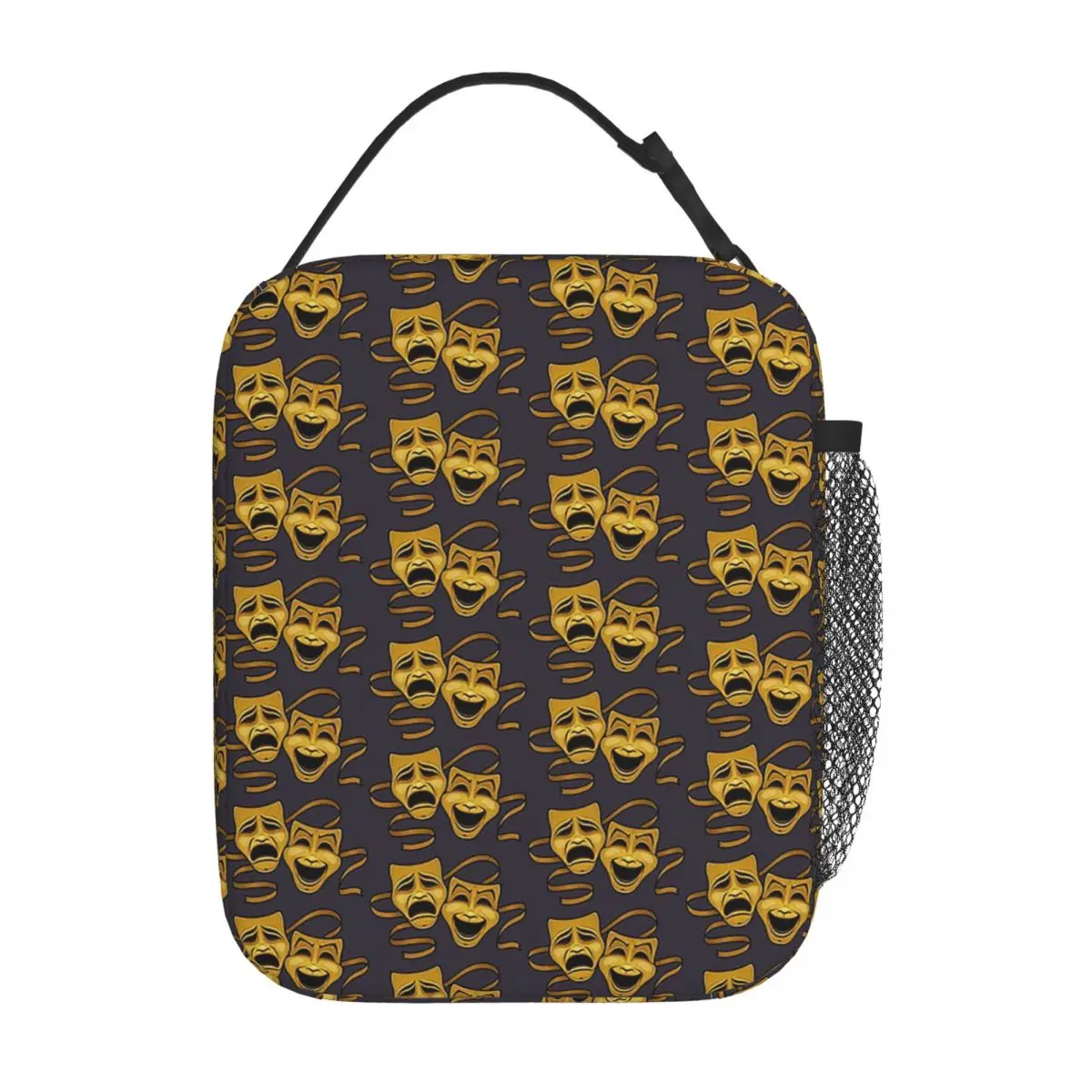 Gold Comedy And Tragedy Theater Masks Insulated Lunch Bag for Women Kids Leakproof Food Boxes Thermal Lunch Box Tote view 2