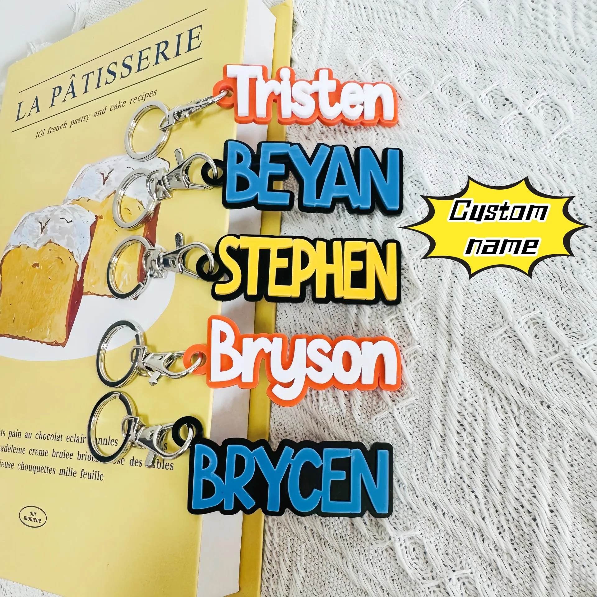 3D Name Personalized Acrylic Colored Backpack Keychain New Fashion Custom Name Text Car Purse Bad Pendant Keyring Memory Gift