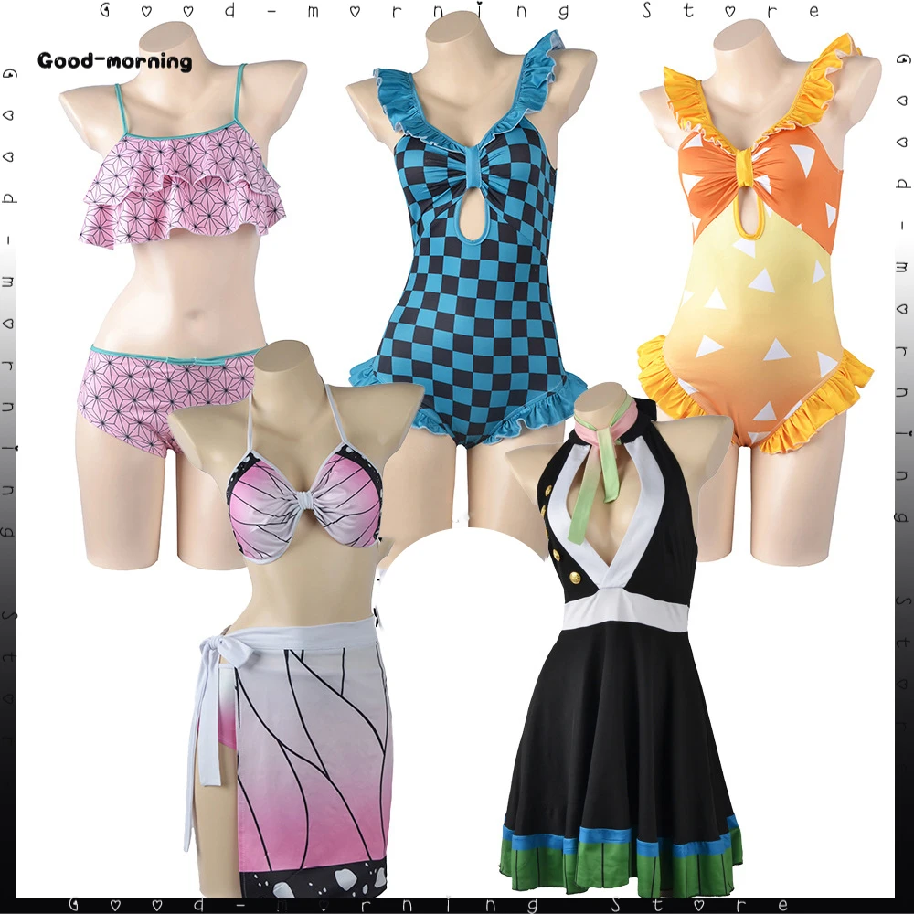 

Anime Nezuko Agatsuma Cosplay Zenitsu Kamado Tanjirou Cosplay Swimsuit Bathing Bikini Swimsuit Gift