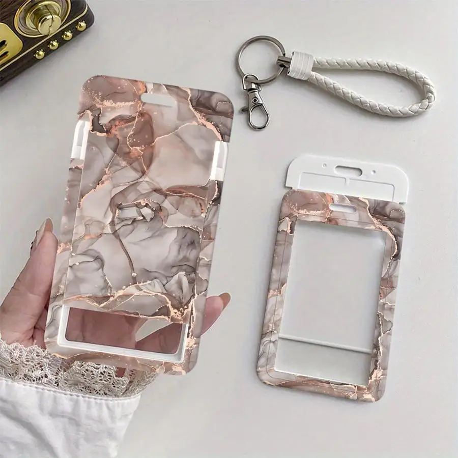 1Pc Card Holder Retractable Credit Card Holders Holders Child Bus with lanyard Bank ID Badge Cover Case Rose Gold Marble