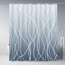 Modern black and white striped corrugated fabric bathroom shower curtain,  gradient stripe, bathroom decorative shower curtain