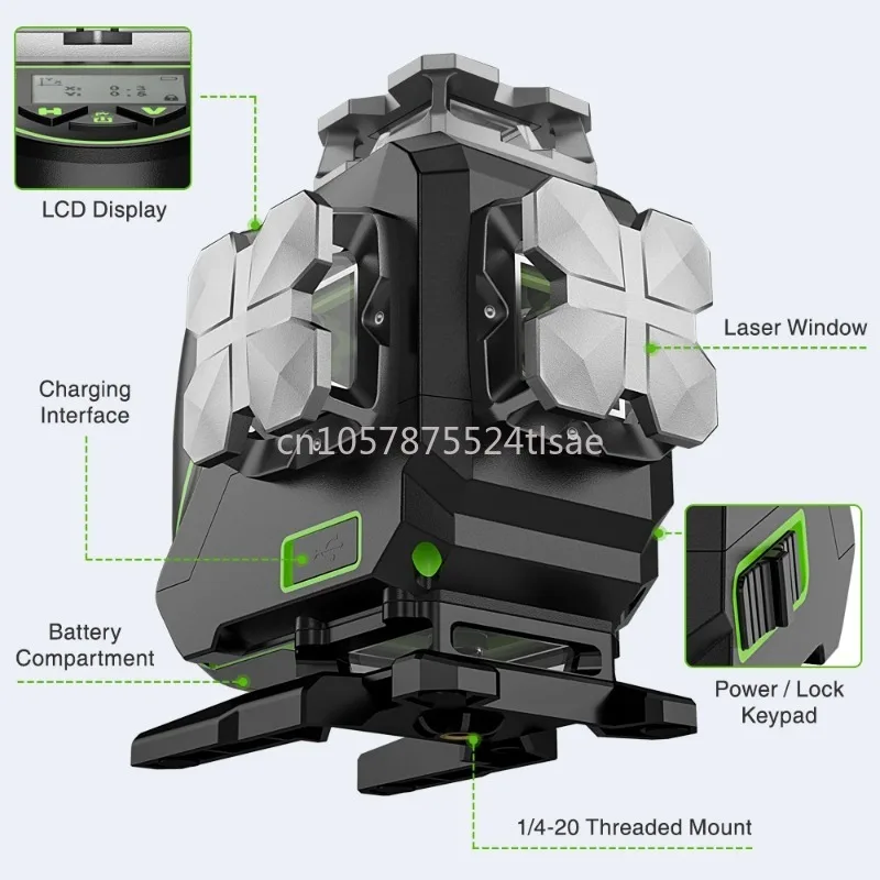 S04CG 360 Self - Leveling Bluetooth Function Outdoor Pulse Mode 4D Green Beam Line 16 Line Level