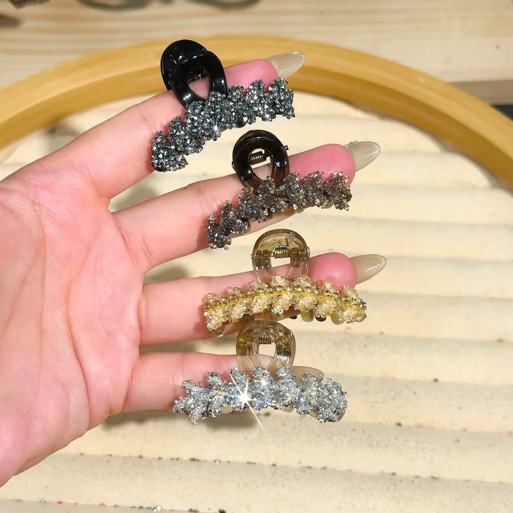 Luxury Crystal Wheat Hair Claw Clip Small Metal Shark Clip Elegant Women Accessories For Half Up Hair Styling Daily Use
