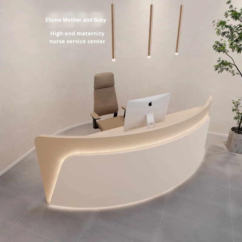 Modern Arc-Shaped Reception Desk Curved Lacquered Bar Counter For Beauty Salon Art Dance School Clothing Store-Designed For