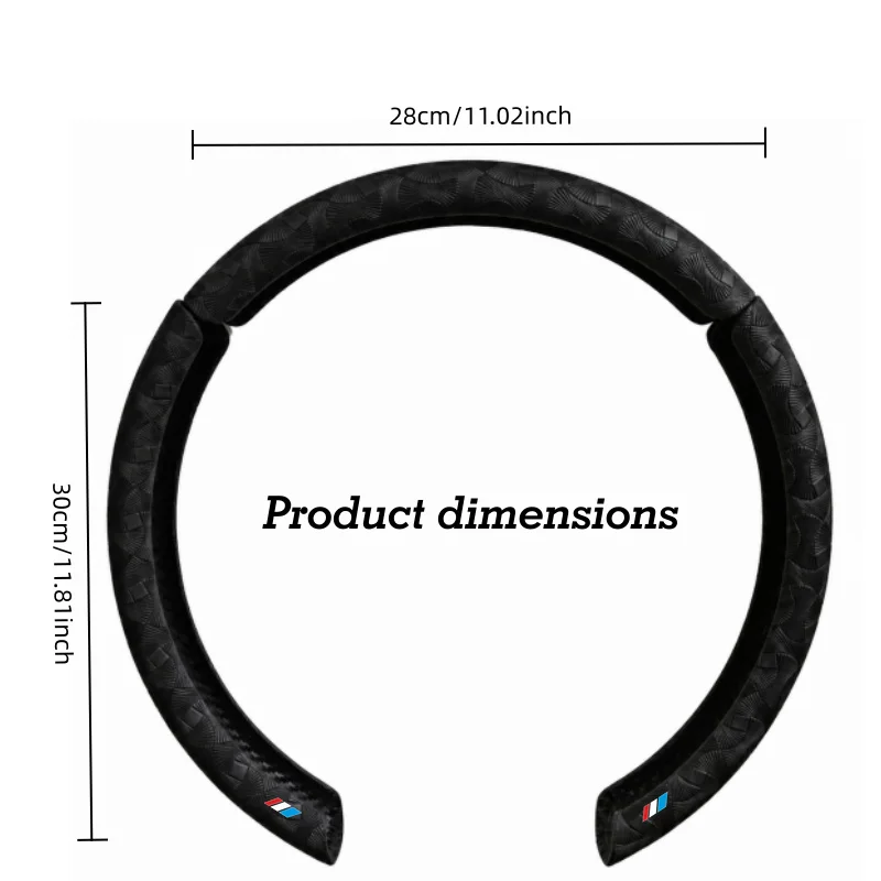 Blue, white, and red three-color car anti-slip fan-shaped embossed pattern PU Leather steering wheel cover3 Segmented type Carbo