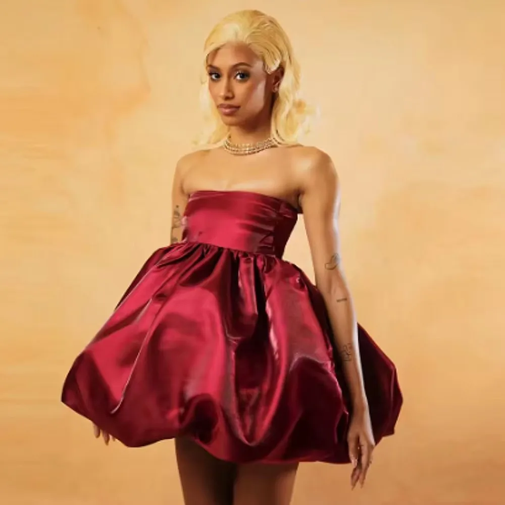 Fashionable Burgundy Aso Ebi Birthday Party Dress Strapleses Puffy Short Mini Girls Prom Dress Simple 2025 Cocktail Gowns