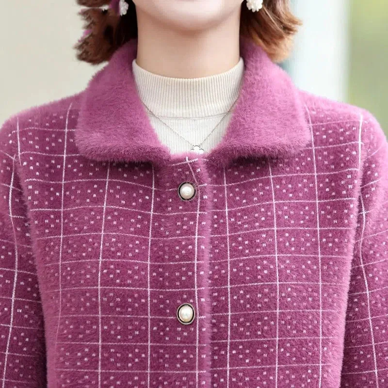 

Высокое качество, бархатное шерстяное пальто из искусственной норки, весенне-осенне-зимняя куртка для пожилых женщин среднего возраста, вязаная шерстяная верхняя одежда, топ