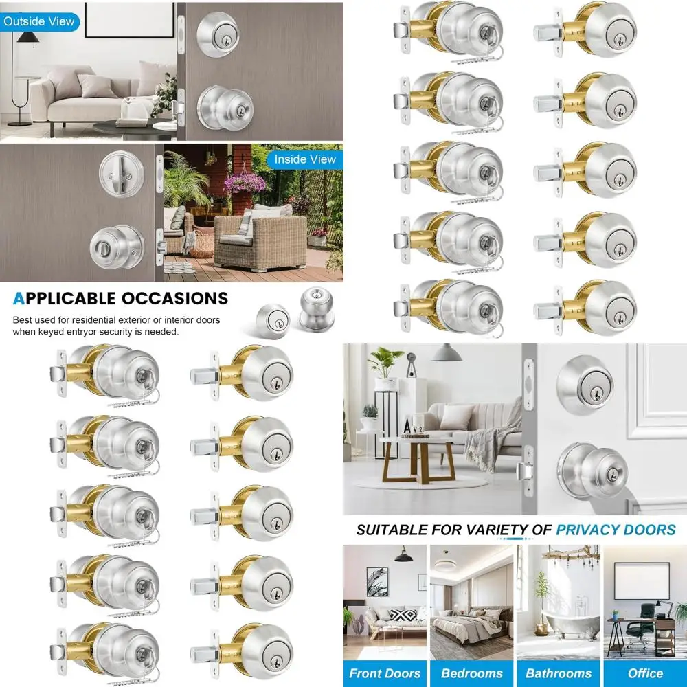 

Набор из 5 дверных ручек из матового никеля с одинаковыми замками и одинарными цилиндровыми защелками
