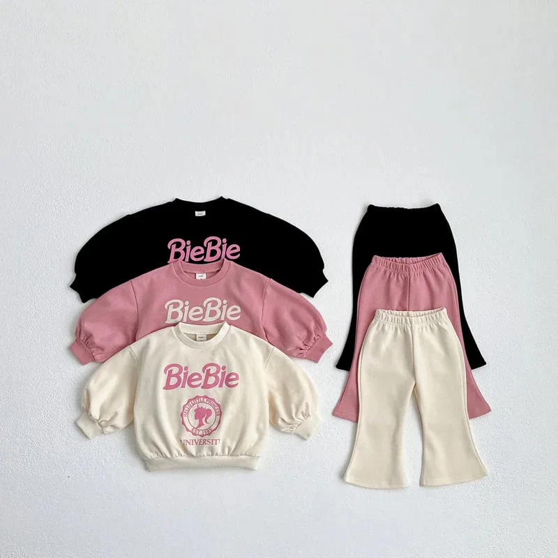 

Autumn New Girls Cartoon Letter Sweatshirt + Flared Pants 2pcs Suit Children Long Sleeve Clothes Set Cotton Casual Kids Outfits