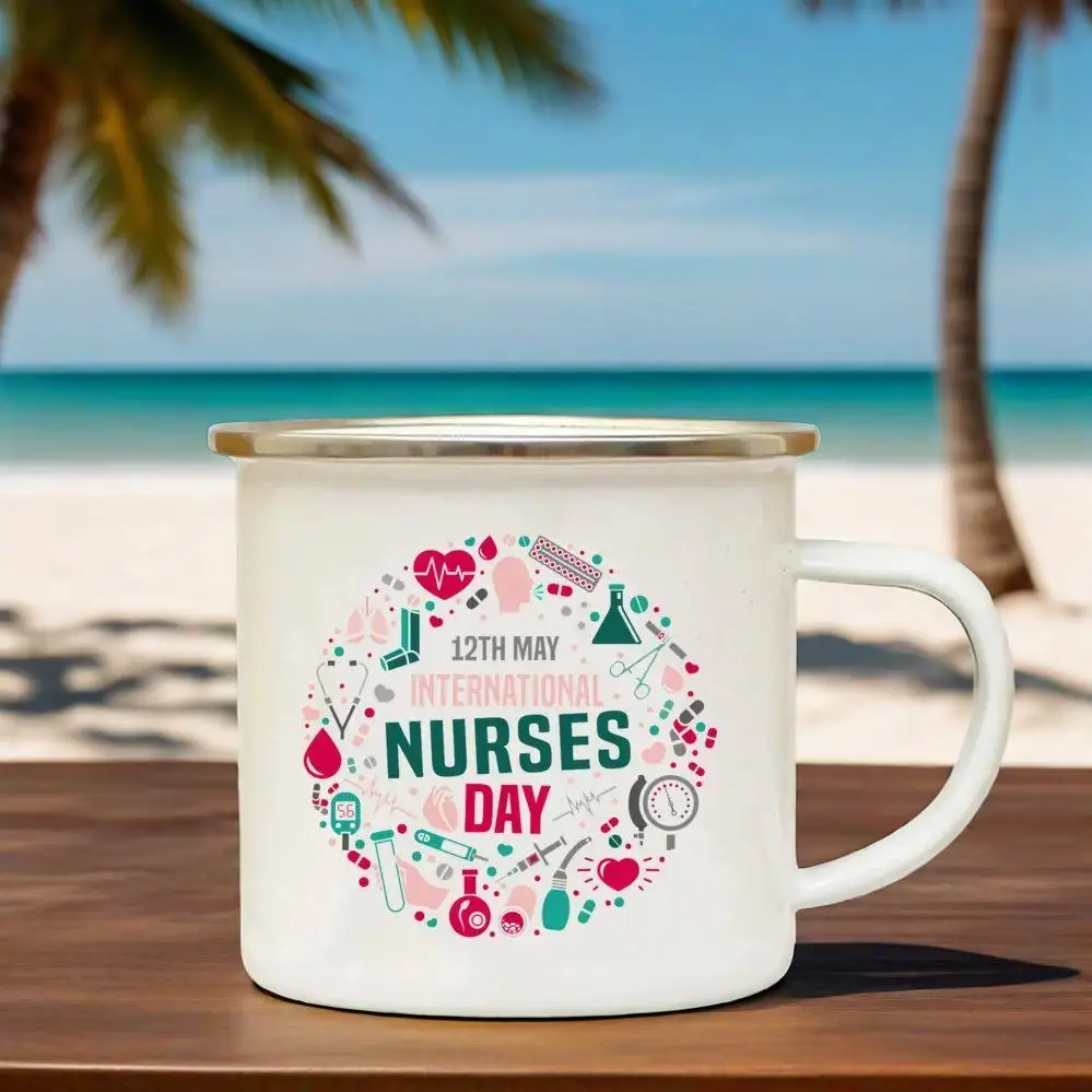 Taza esmaltada para el día Internacional de enfermeras, bebida, jugo, agua, postre, cacao, leche, taza con mango, los mejores regalos originales y divertidos para enfermeras