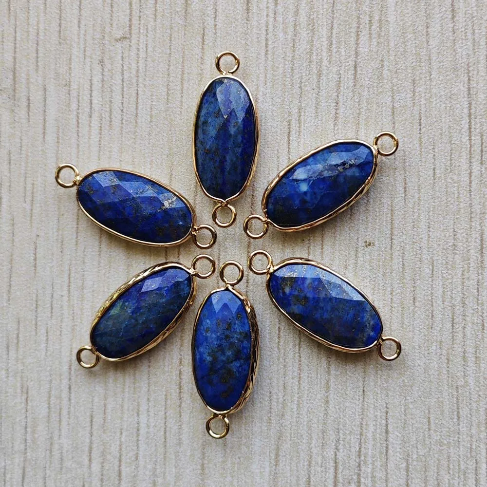 

Fashion natural Lapis Lazuli section oval shape gold color Connector pendants for jewelry making free shipping wholesale 6pcs