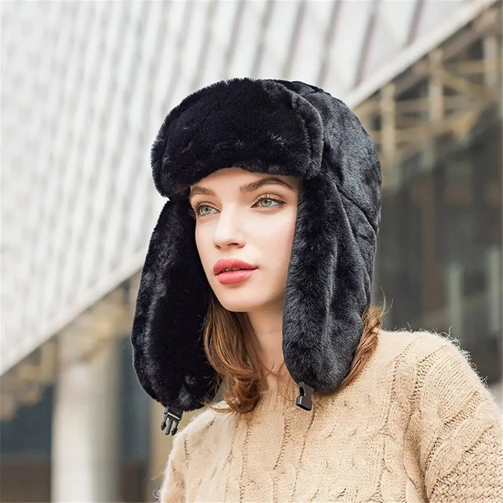 Thick Plush Bomber Hat for Men Women Russian Ushanka Snow Caps Earflap Bonnet Winter Warm Trapper Hats Windproof Keep Warm Cap