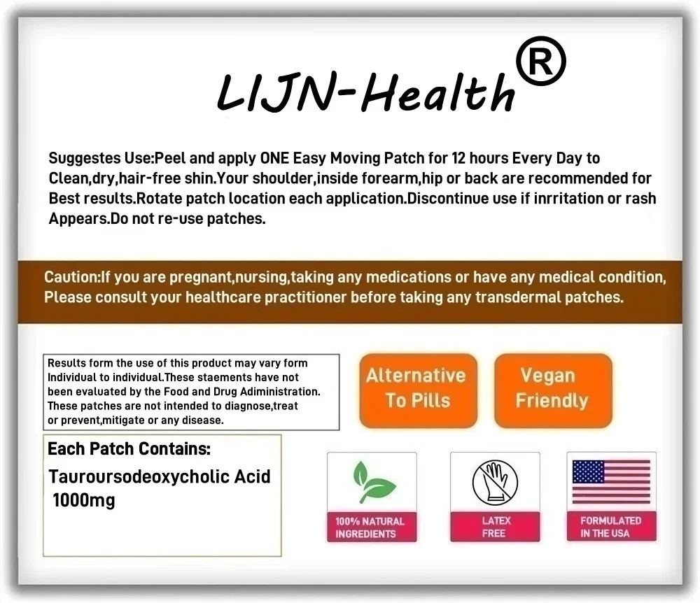30 remendos patchs transdermicos de ácido tauroursodeoxicólico puro suporte biliar TUDCA e alternativa de enzima digestiva
