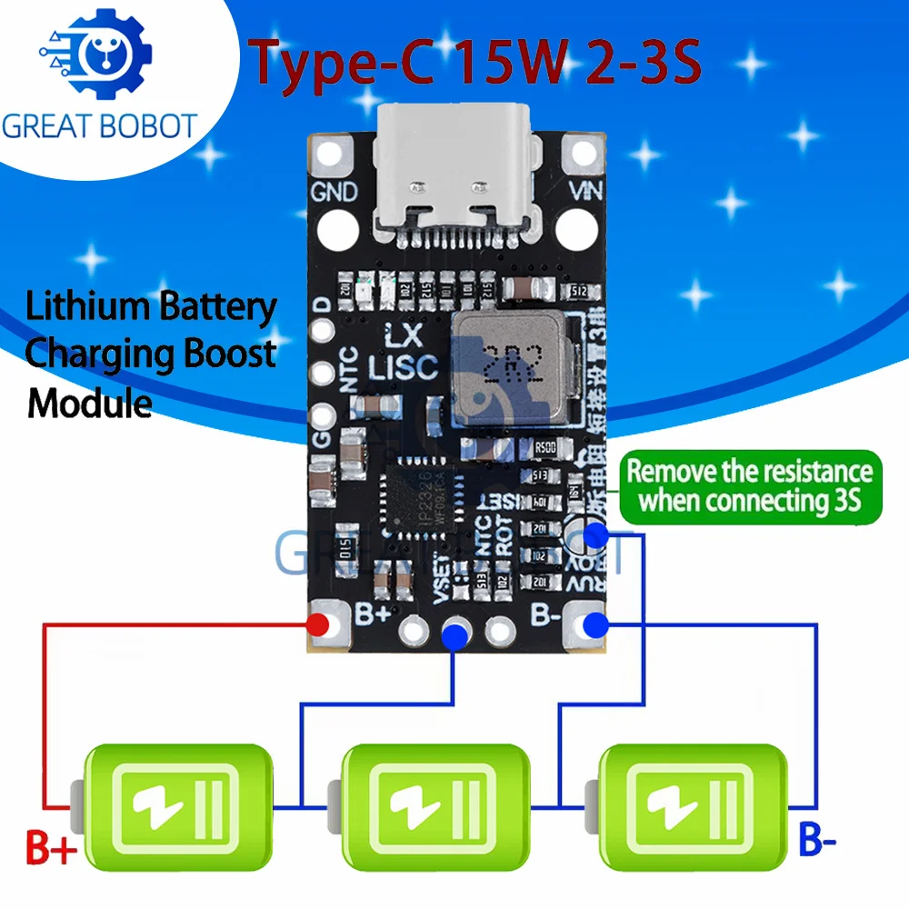 BS Type-C USB 2-3S BMS 15W 8.4V 12.6V 1.5A Lithium Battery Charging Module With Balanced Support Fast Charge With Indicator