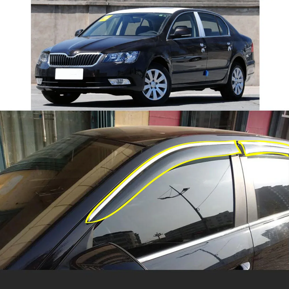 

Car Body Styling Sticker Plastic Window Glass Wind Visor Rain/Sun Guard Vent Parts For SKODA SUPERB 2013 2014 2015