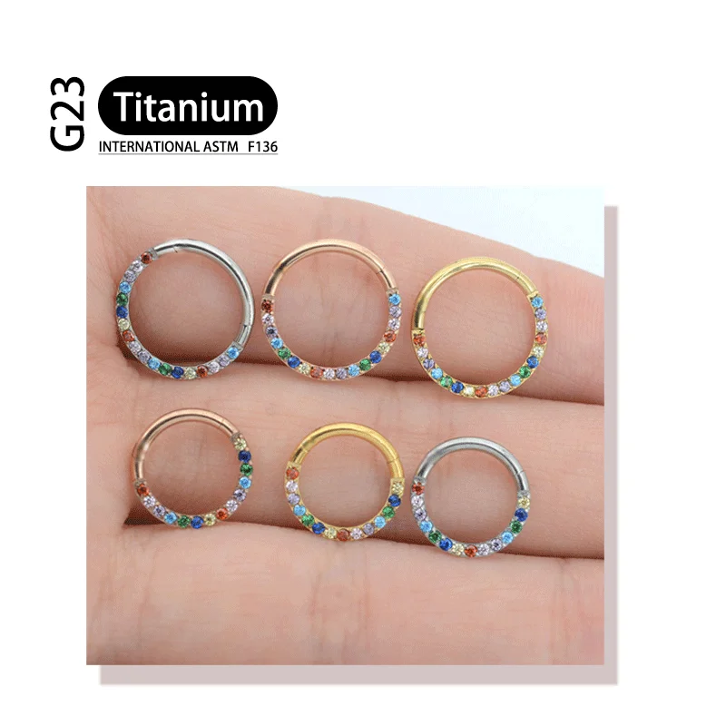 G23 orecchini rotondi in titanio anello al naso 16G Hope Ear Ring per le donne Clicker Open diaframma Fashion Color zircone Piercing Jewelry