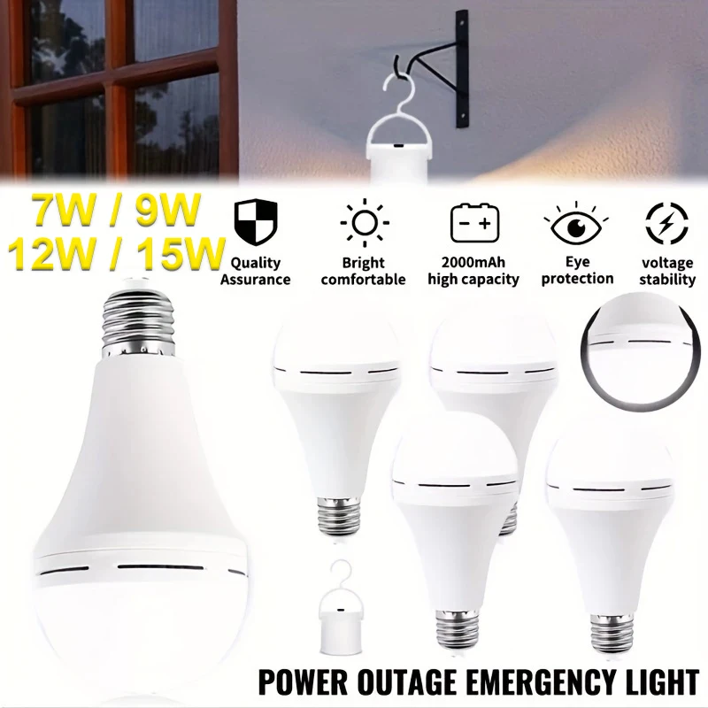 7W/9W/12W/15W Emergency Light Bulb LED Handheld Hanging Energy-Saving Lights Bulb Portable Household Tent Fishing Lighting