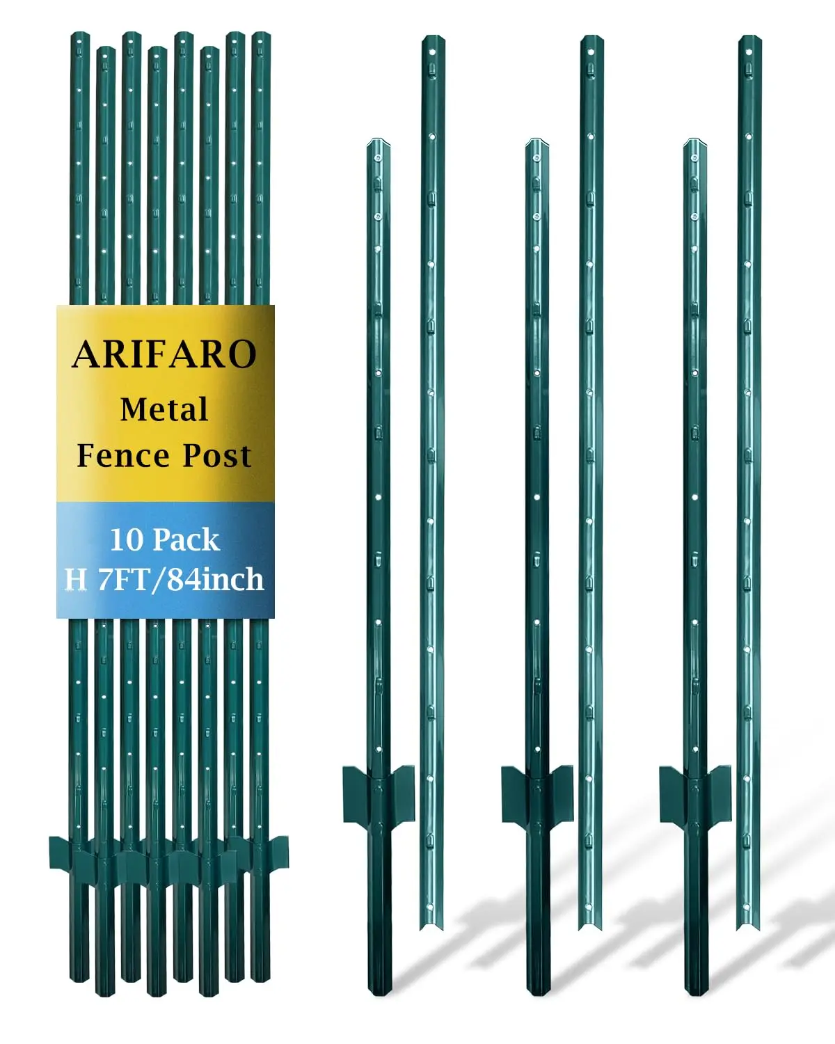 

Metal Fence Posts 7 Ft Pack of 10, No Digging U Post for Wire Fencing, Sturdy Steel Poles for Garden Yard