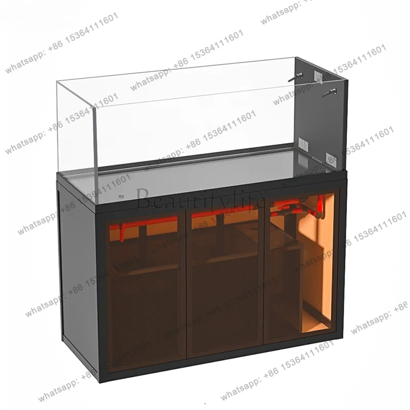 narrow stream tank original ecological fish tank living room household bottom filter ultra-white glass tank side overflow