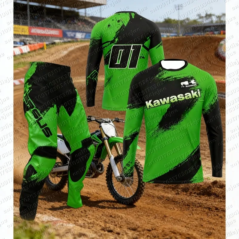 Maillot et pantalon de Motocross Kawasaki pour enfants, ensemble d'équipement d'endurance de Motocross, combinaison de course tout-terrain pour jeunes, 2025 – 26