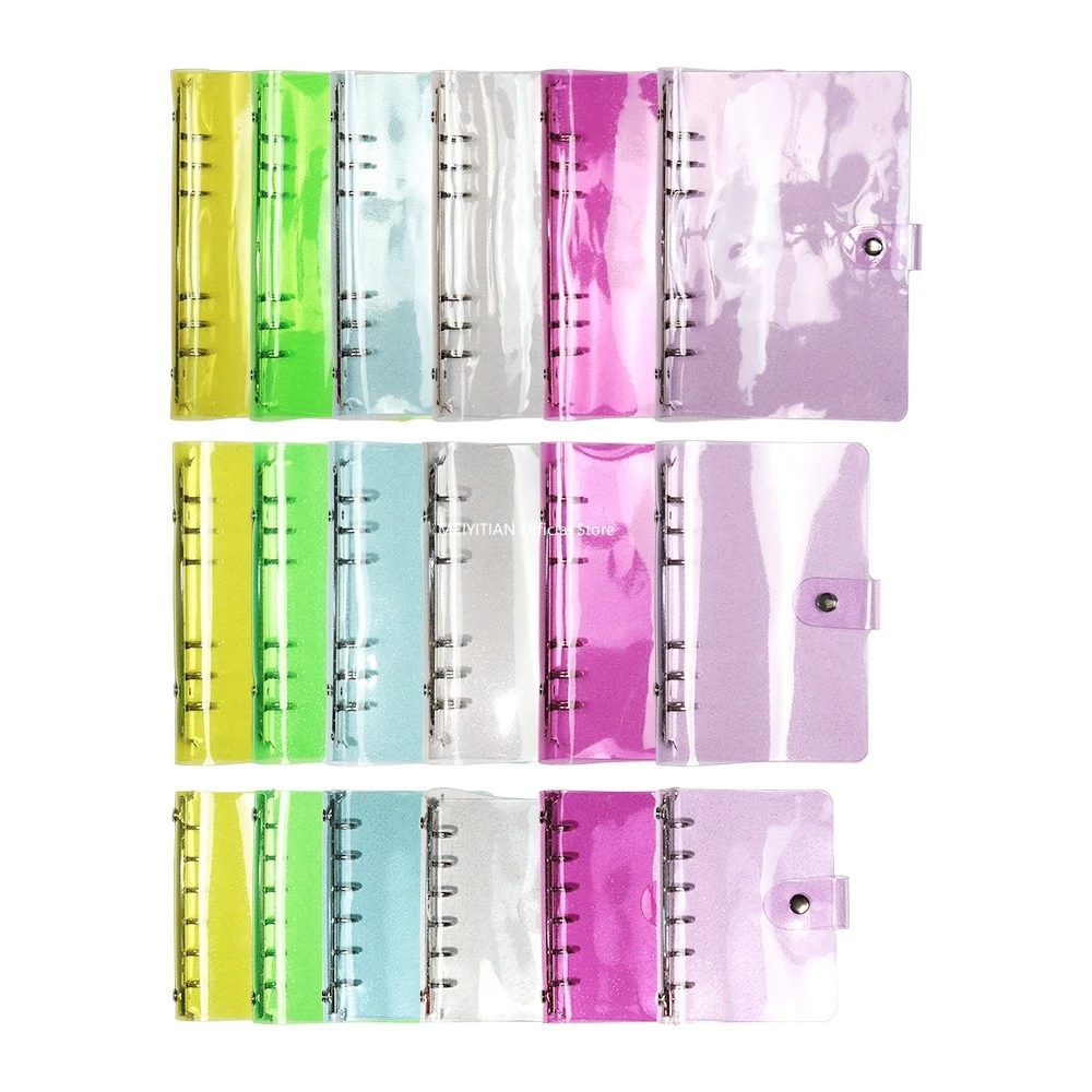 A5 A6 A7 Mini Clear Glitter Binder Cover Loose-Leaf Notebook Cover Protector Snap Closure PVC 6 Hole Binder Filling File Folders