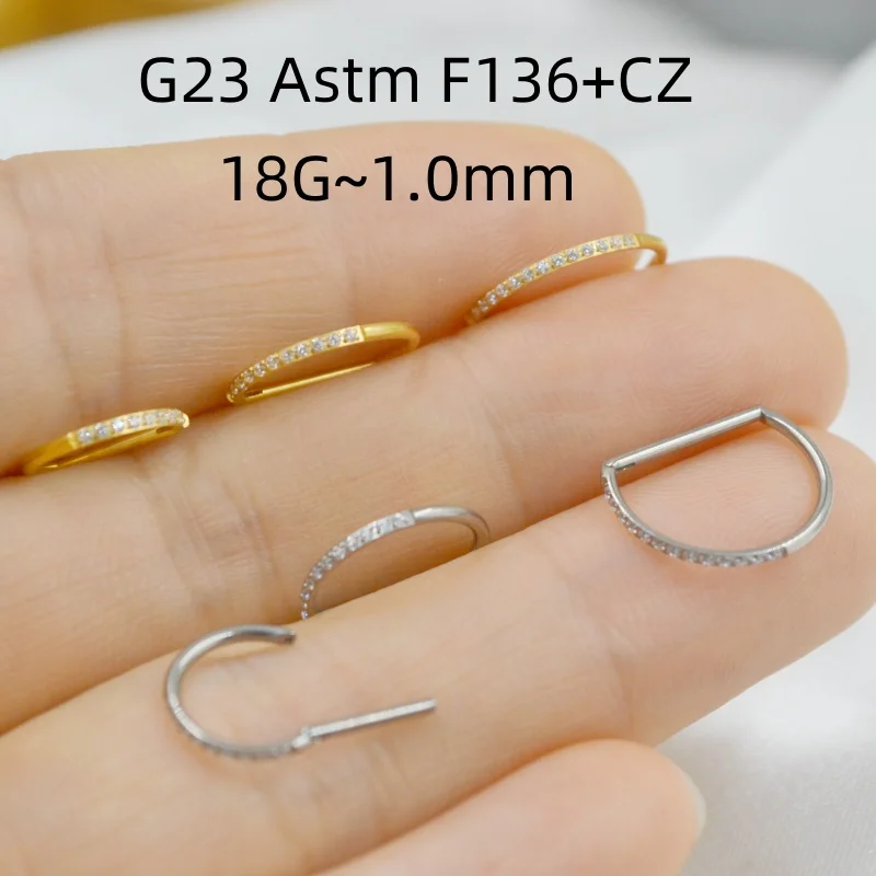 

10 шт. G23 ASTM F136 Титан CZ D Кольцо Нос Обруч Перегородка Кликер Кольцо Серьги Губа Ухо Козелок Спираль Хрящ 16G Пирсинг тела