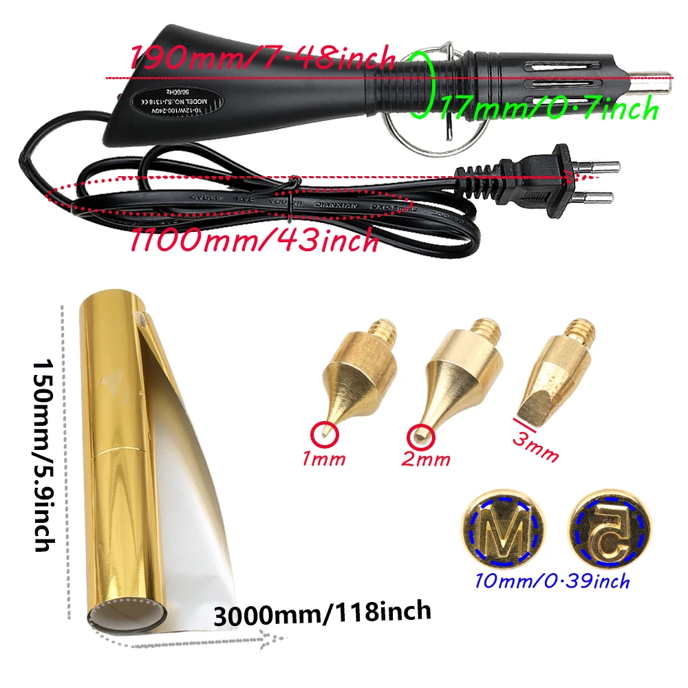 Kit applicatore per stampa a caldo Spina europea con adattatore americano Pittura su carta in pelle artificiale Artigianato in legno fai-da-te Firma