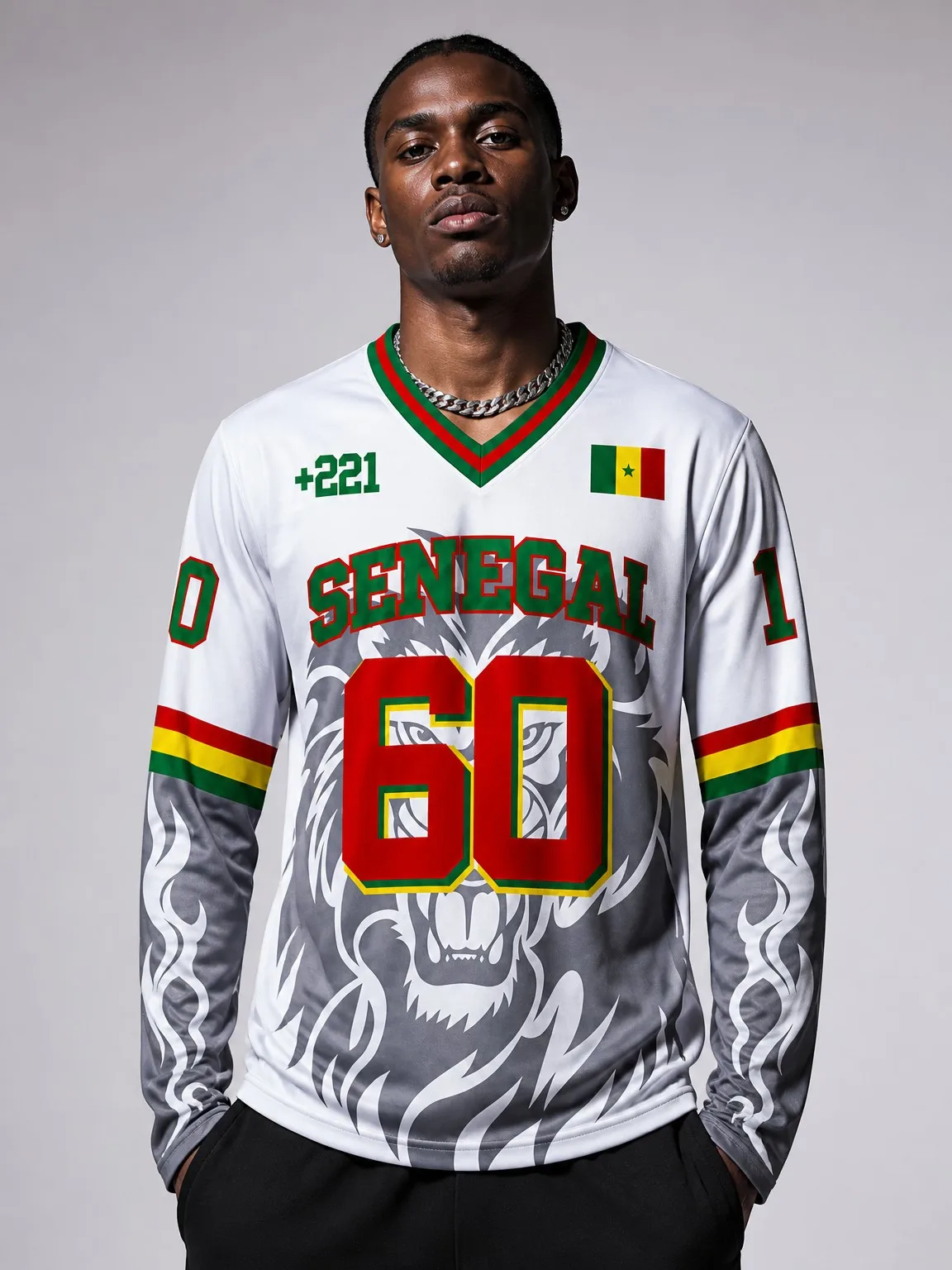 Men's Senegal Print V-Neck Long Sleeve Top, Casual Loose T-Shirt, Hip Hop Sweatshirt, 2026 Autumn New Arrival