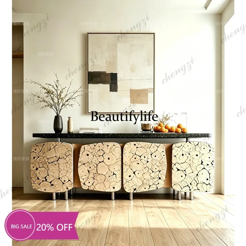 02A Medieval marble dining side cabinet against the wall, large-capacity locker, Italian light luxury door cabinet