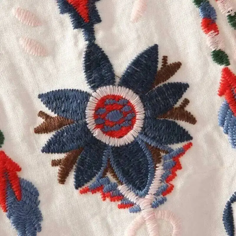 刺繍花柄 Tシャツ女性中国風クラシックルーズシャツカジュアルヴィンテージ O ネック半袖夏ブラウストップス