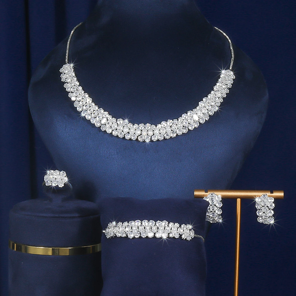 

5pcs/set gorgeous zircon new ladies jewelry set wedding prom dinner middle east ramadan eid daily wear