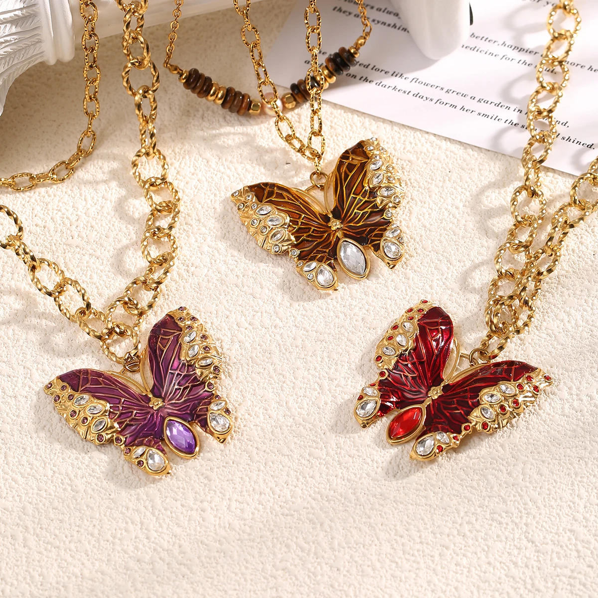 

SOVOB 18K Golden Enamel Butterfly Pendant Necklaces For Women Stainless Steel Luxury Y2K Choker Necklace Woman Jewelry Gifts
