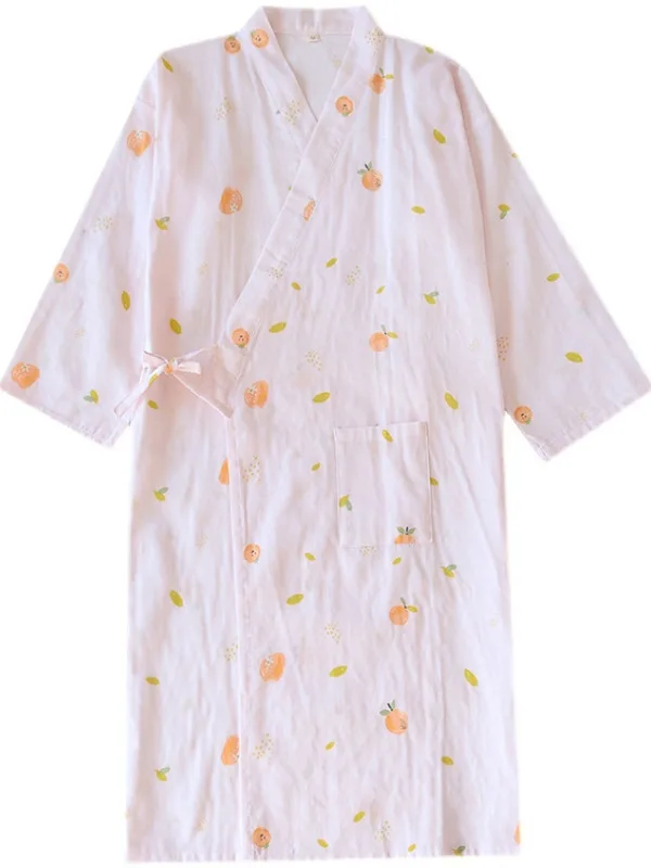 

Breathable Traditional Chinese Sle Long Sve Cotton Robe Women's Mid-Length Sp Dr Summer Thin Cotton Gauze Kimono