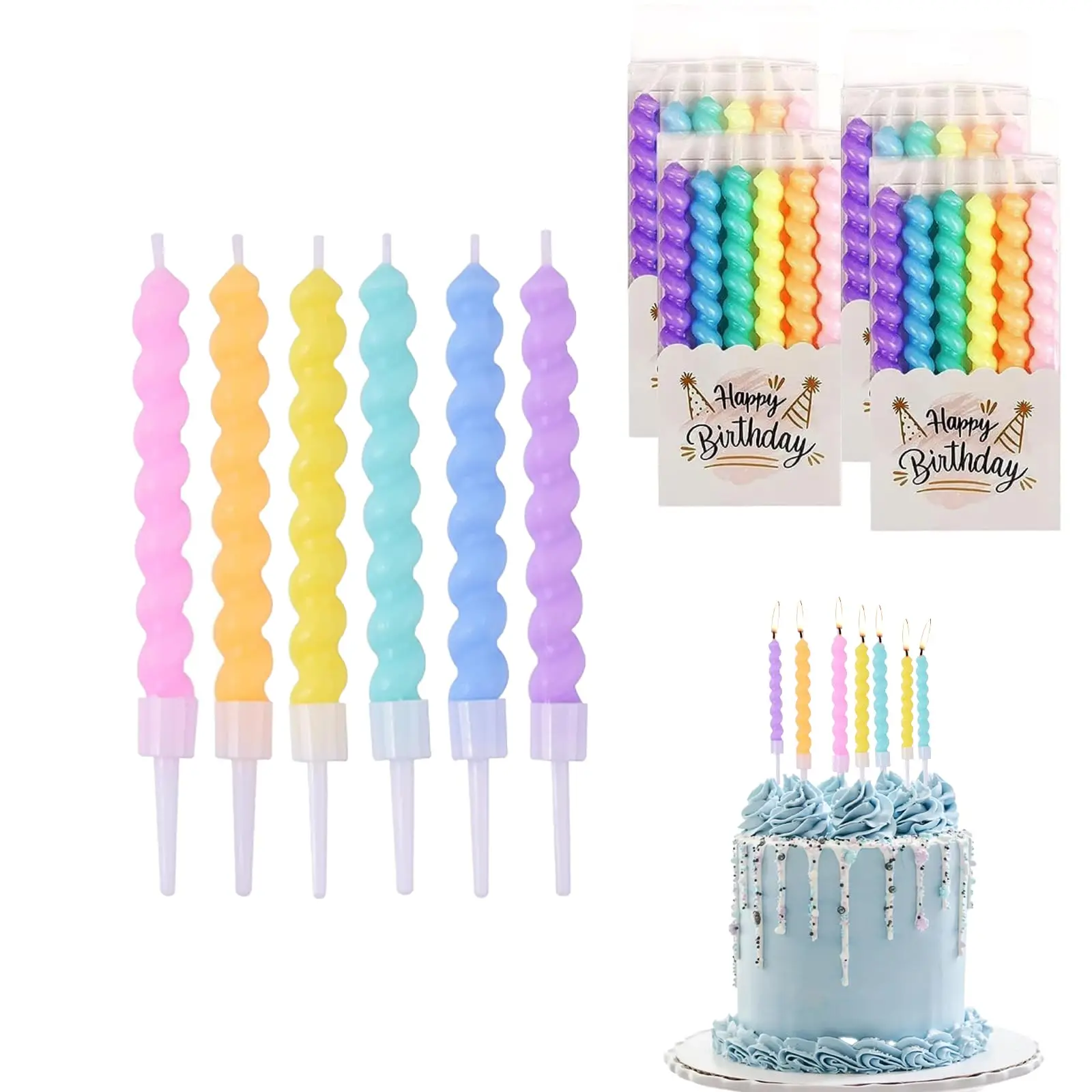 Spiraalvormige verjaardagskaarsen 24 stuks Kleurrijke lange decoratieve taartdecoratie voor taart, muffinkaarsen, verjaardagsaccessoires, bruiloftskaarsen, kaarsenset, taartdecoratie,